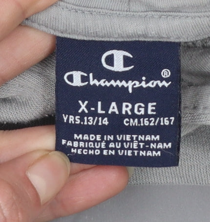 Champion Boys Grey Pullover Hoodie XL 13-14 Years Cotton Blend Logo Print