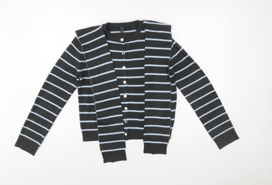 Next Women’s Black Striped Cardigan Size 14 Crew Neck Long Sleeve