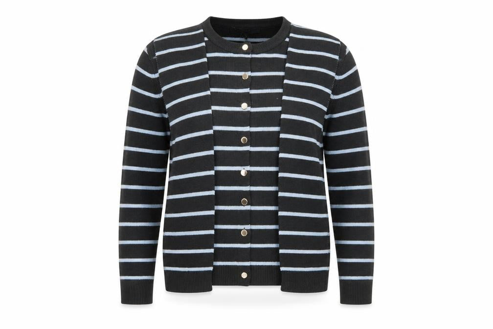 Next Women’s Black Striped Cardigan Size 14 Crew Neck Long Sleeve