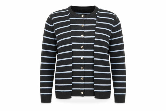 Next Women’s Black Striped Cardigan Size 14 Crew Neck Long Sleeve