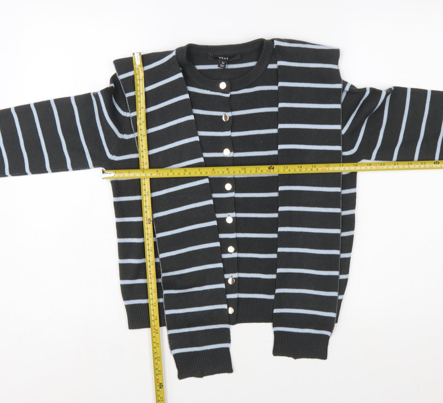 Next Women’s Black Striped Cardigan Size 14 Crew Neck Long Sleeve