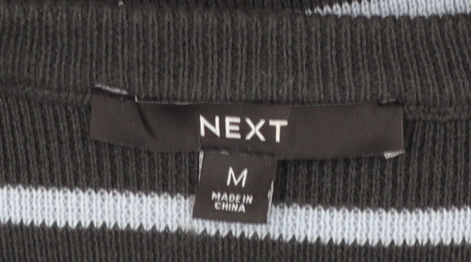 Next Women’s Black Striped Cardigan Size 14 Crew Neck Long Sleeve