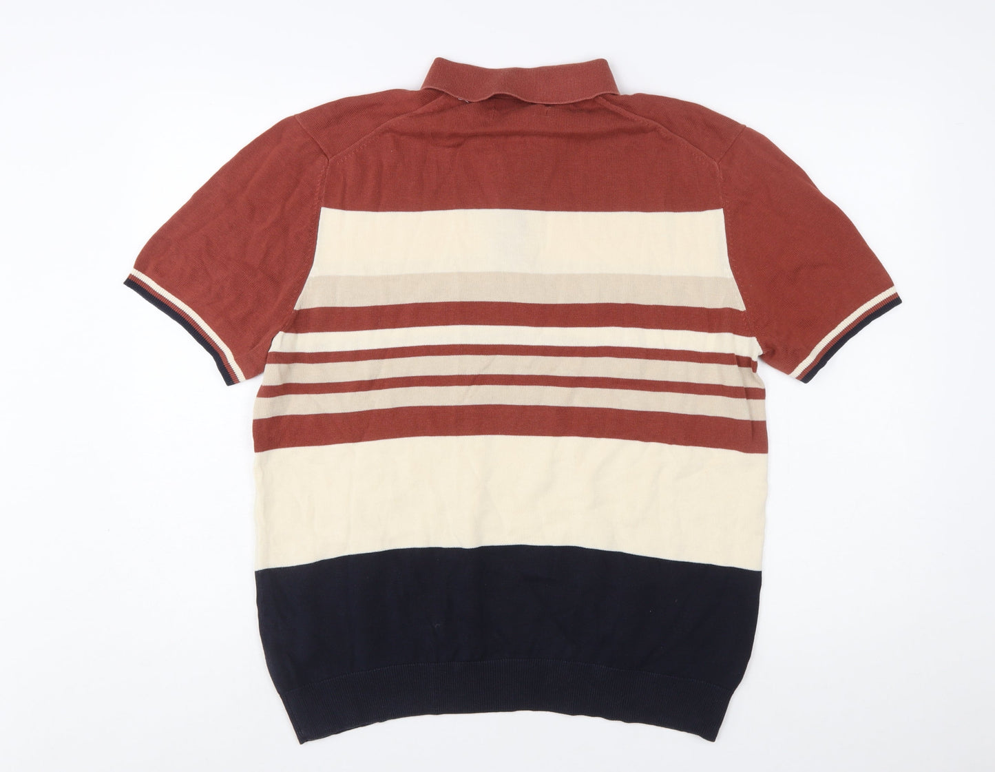 Marks and Spencer Men's Multicoloured Stripe Cotton Polo Shirt Size L