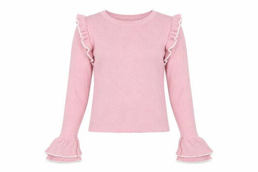 Topshop Women Pink Ruffle Flared Sleeve Knit Jumper UK 10
