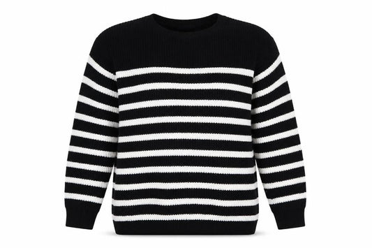 Bonmarché Women’s Black White Striped Knit Pullover Jumper Size 14