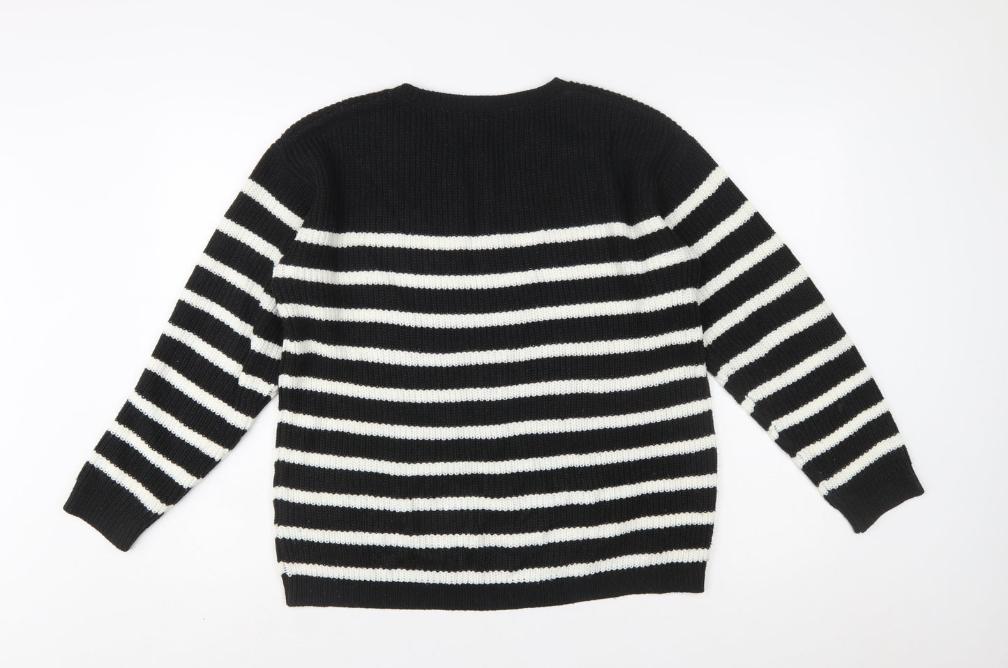 Bonmarché Women’s Black White Striped Knit Pullover Jumper Size 14