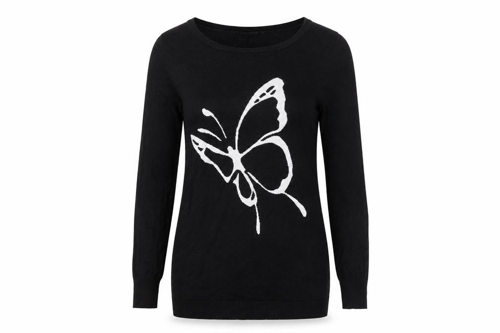 Long Tall Sally Women's Black Medium Butterfly Knit Pullover Jumper