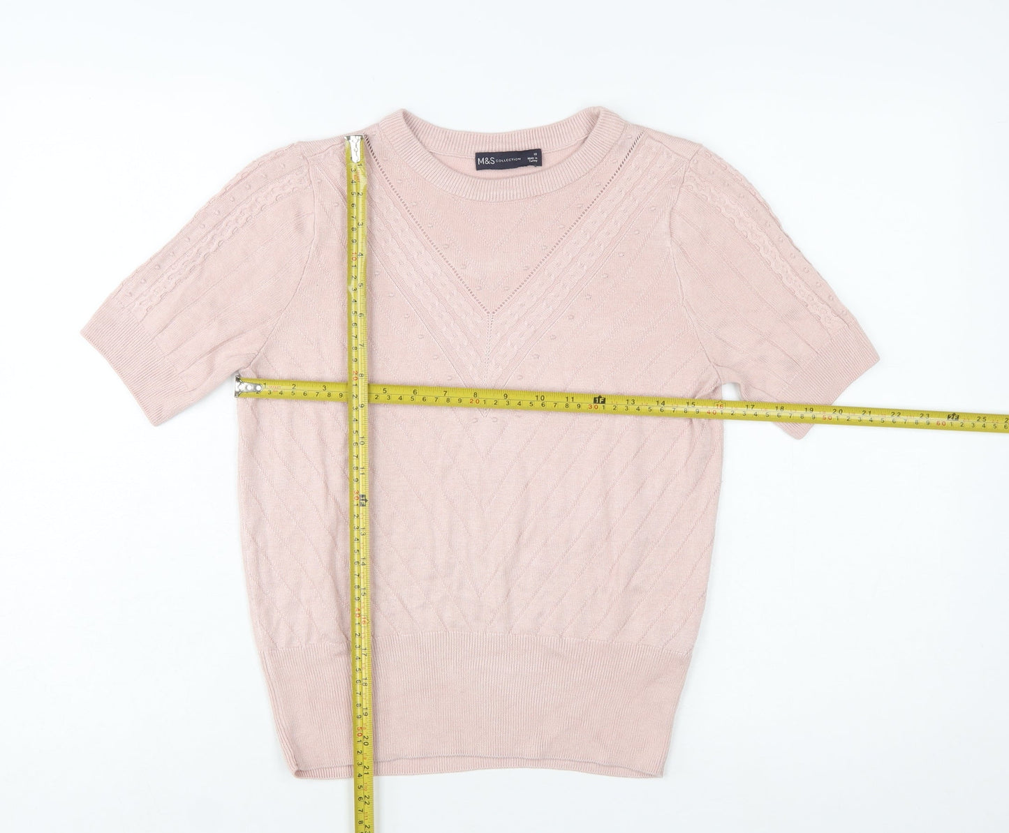 Marks and Spencer Women Pink V-Neck Short Sleeve Knit Jumper Size 10