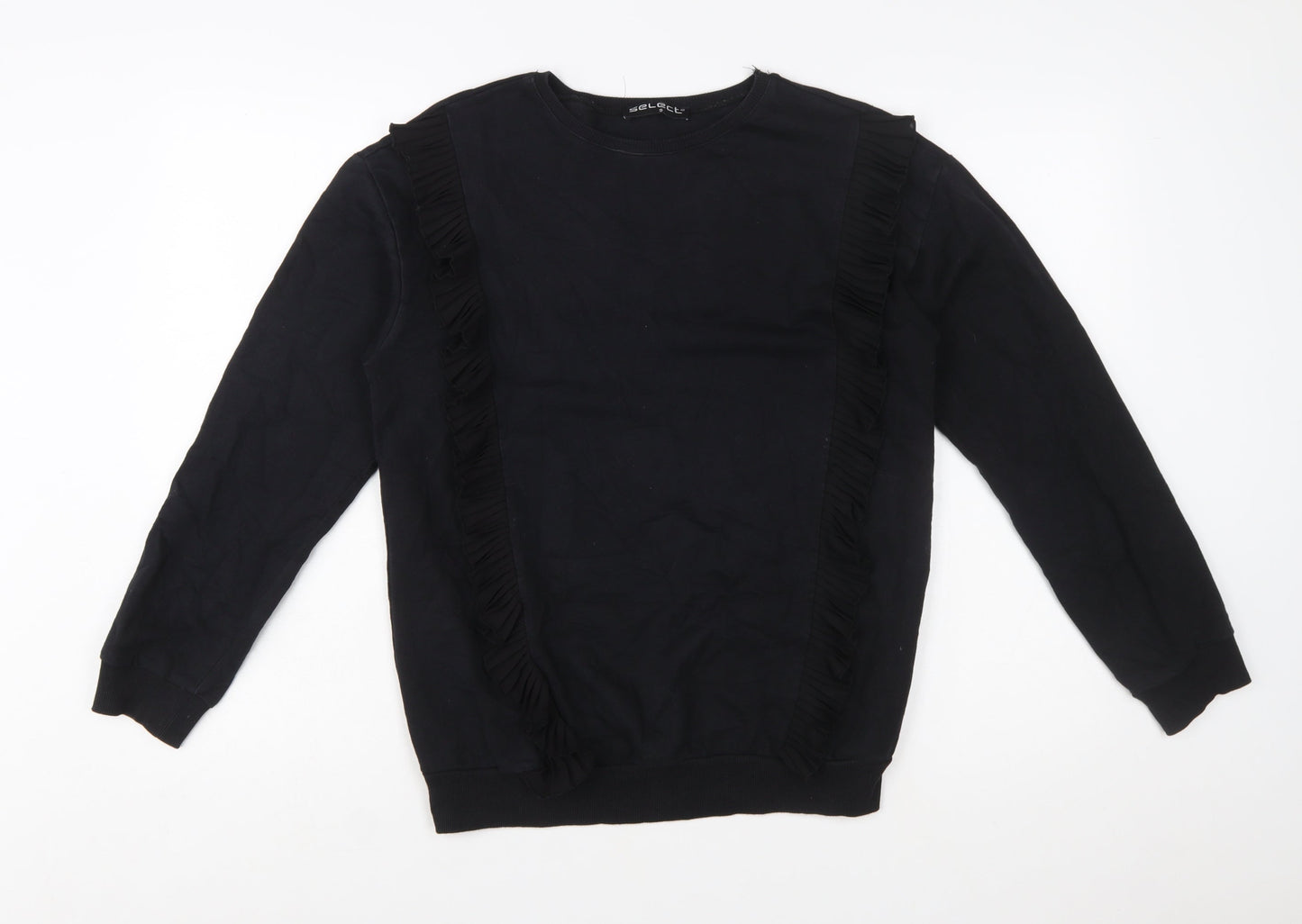 Select Women Black Ruffle Trim Pullover Sweatshirt Size S