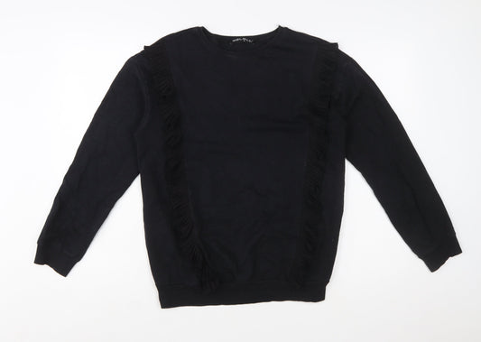Select Women Black Ruffle Trim Pullover Sweatshirt Size S