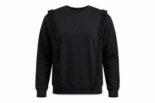 Select Women Black Ruffle Trim Pullover Sweatshirt Size S