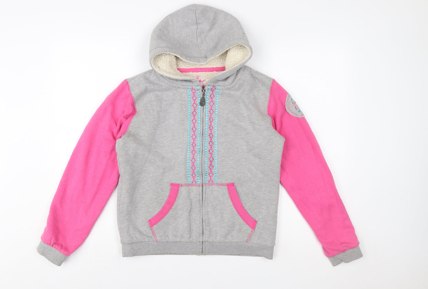 Salt Rock Girls Grey & Pink Full Zip Hoodie 13 Years Embroidered Fleece