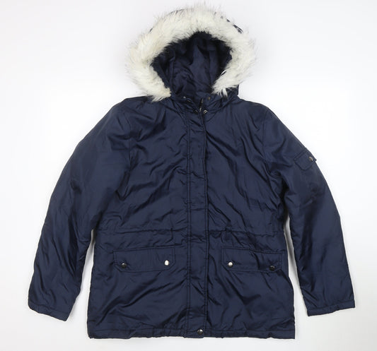 B. You Women's Blue Faux Fur Hooded Parka Jacket Size M