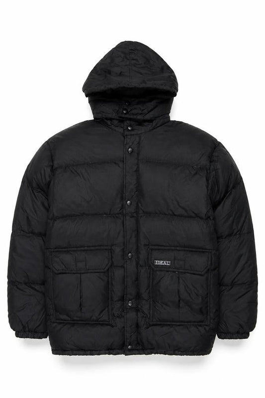 IDEAL Mens Black M Puffer Jacket Hooded Nylon Down Winter Coat