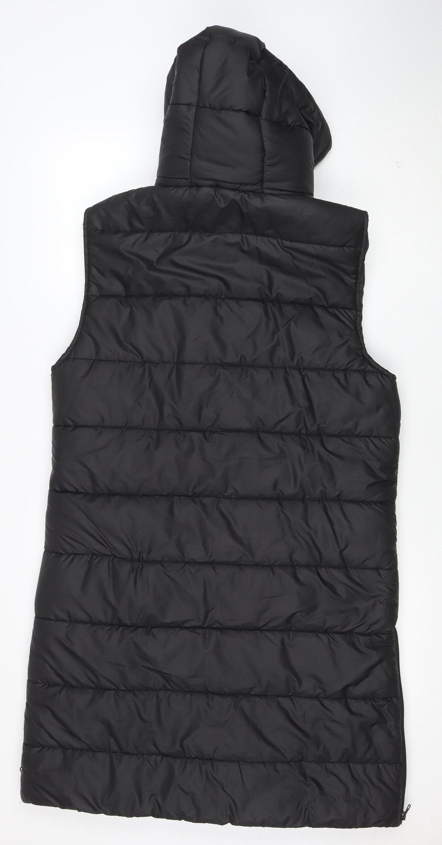 I Saw It First Womens Black Puffer Hooded Long Waistcoat M