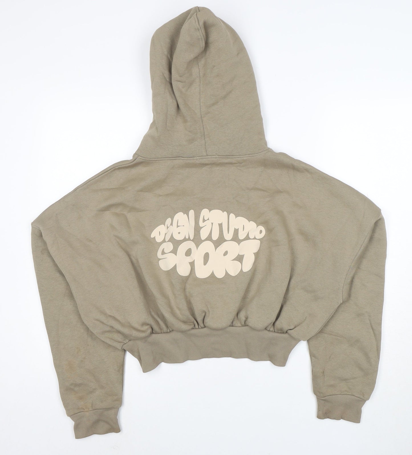 Boohoo Women’s Beige Full Zip Hoodie Cropped Sport M