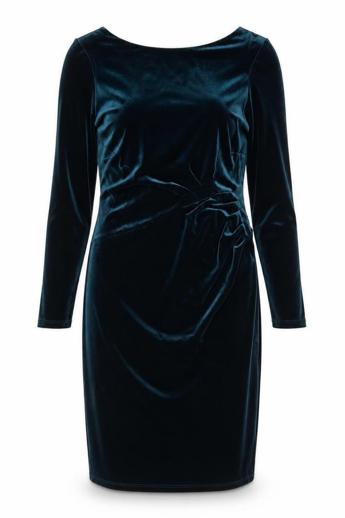 Monsoon Women’s Blue Velvet Bodycon Dress Size 14 Long Sleeve