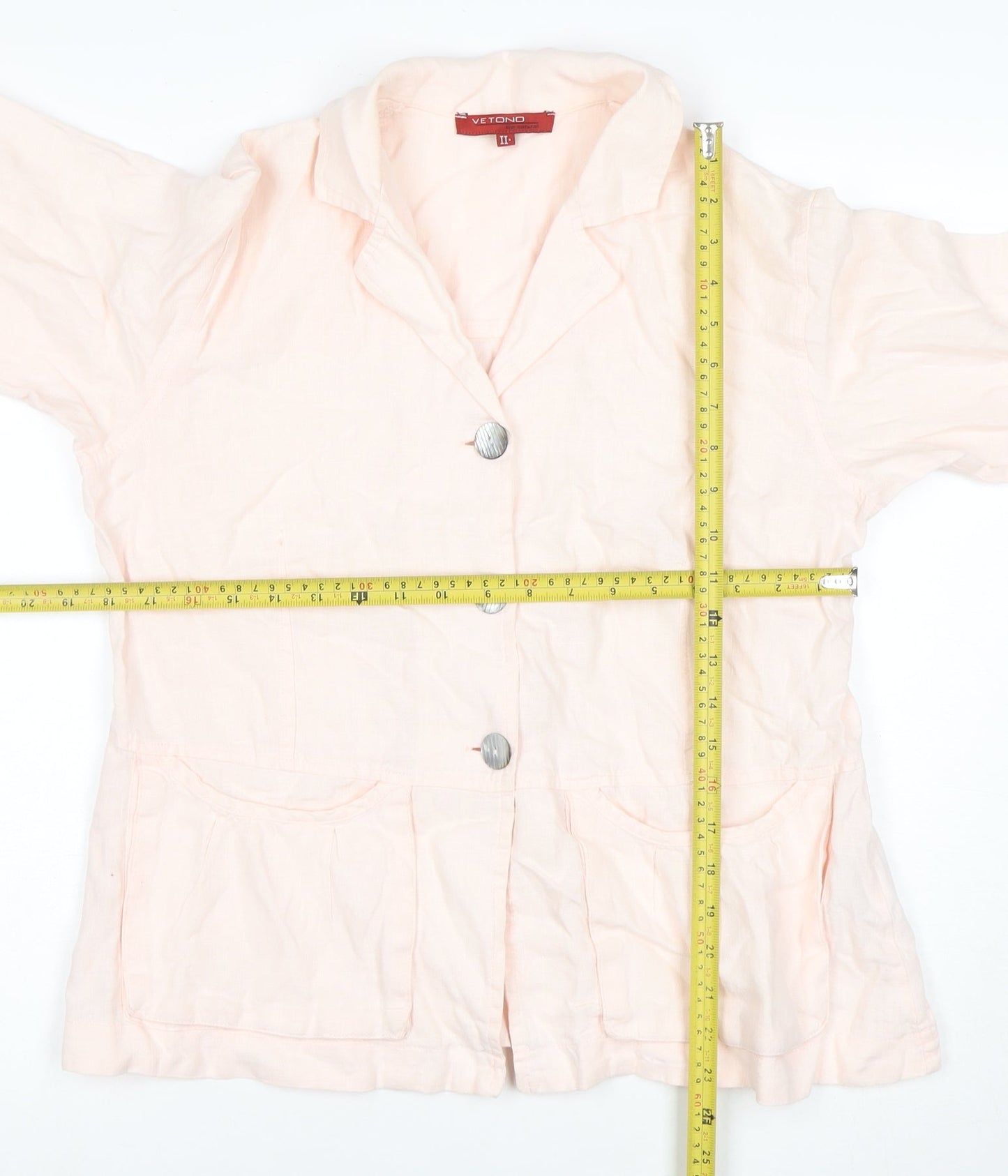 Vetono Women Ivory Linen Blazer Jacket Size L Casual Lightweight