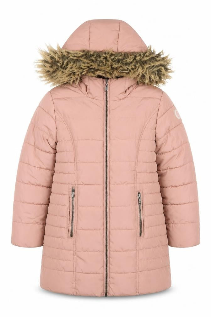 Next Boys Pink Hooded Long Puffer Coat 7 Years Faux Fur Trim Winter Jacket