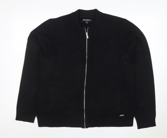 Threadbare Women Black Full Zip Sweatshirt L Cotton Blend Casual