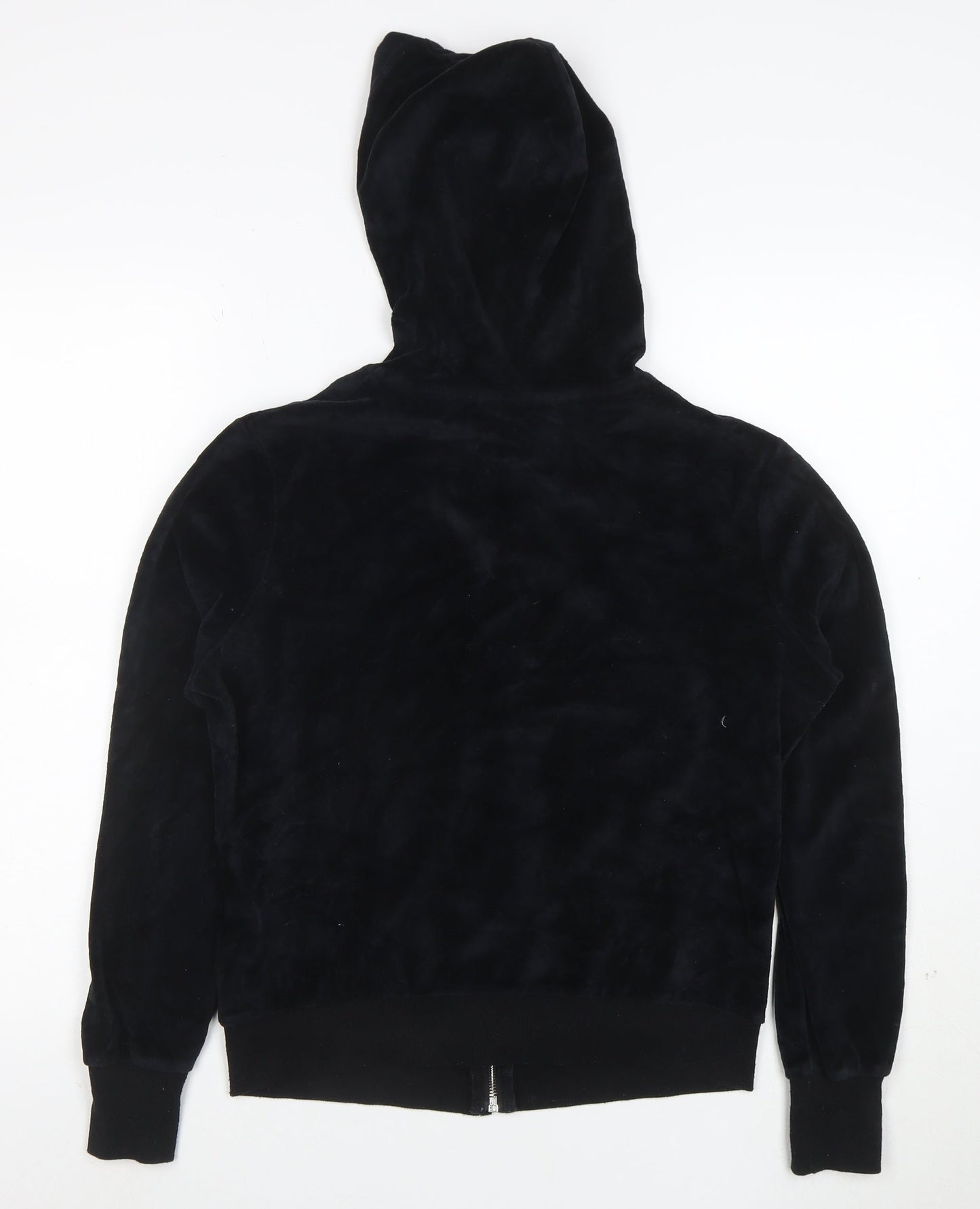 Lipsy Women Black Velour Full Zip Hoodie UK 14 Rhinestone Logo