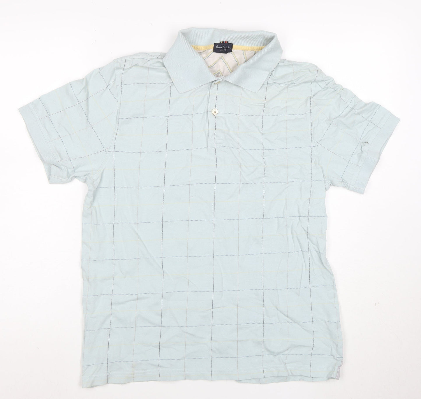 Paul Smith Jeans Men's Blue Check Cotton Polo Shirt Size L