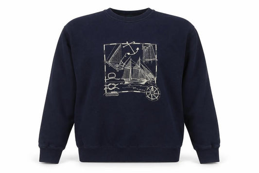 Jumpers Men Blue Cotton Nautical Embroidered Crew Neck Sweatshirt M