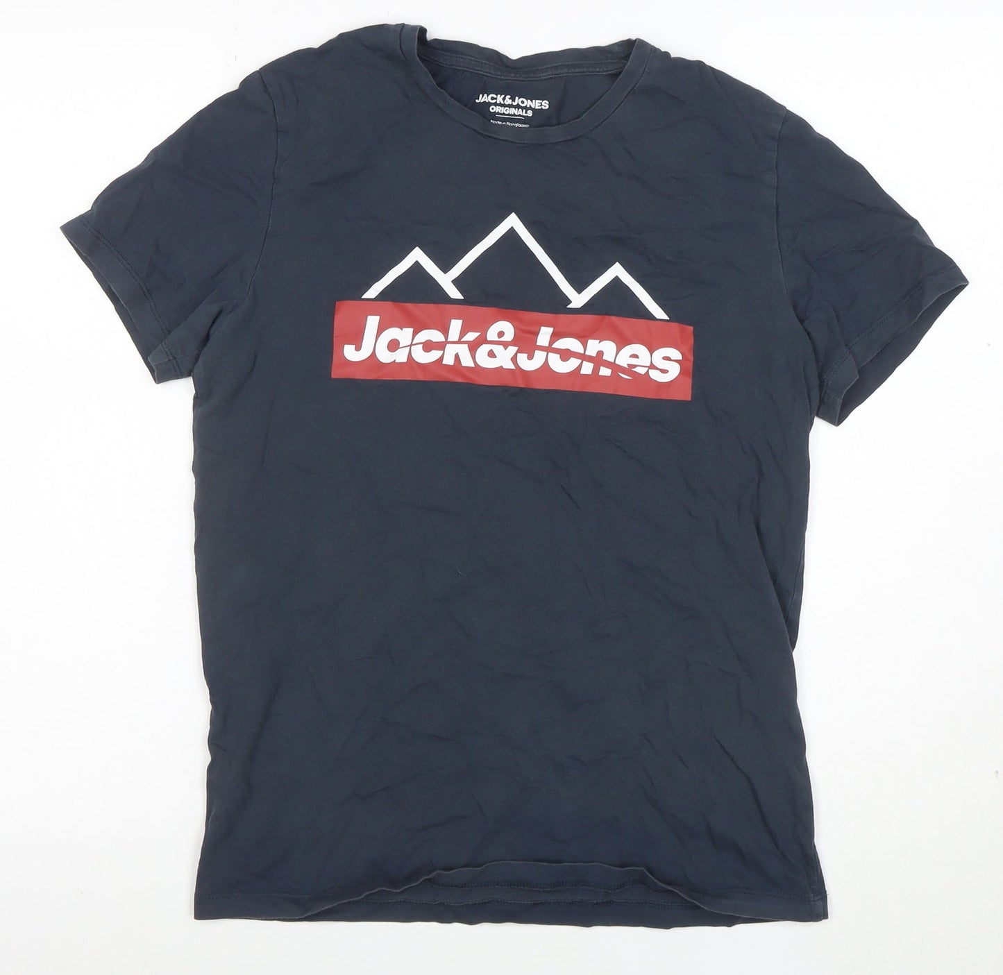 Jack & Jones Men's Blue Graphic Logo T-Shirt Size S Regular Fit