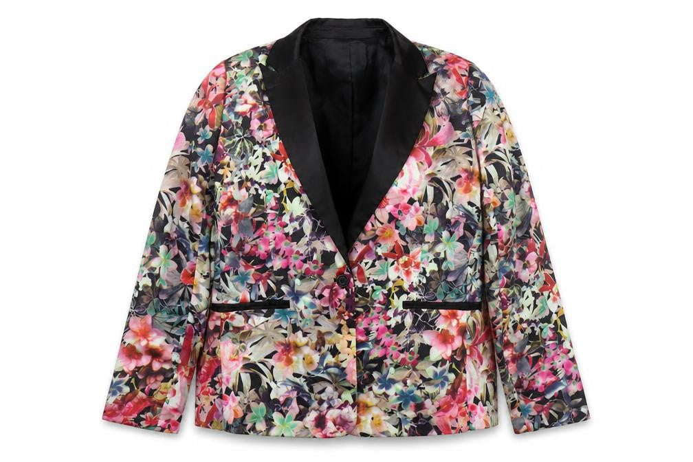 Max Women Floral Blazer UK 18 Multicoloured Shawl Lapel Jacket