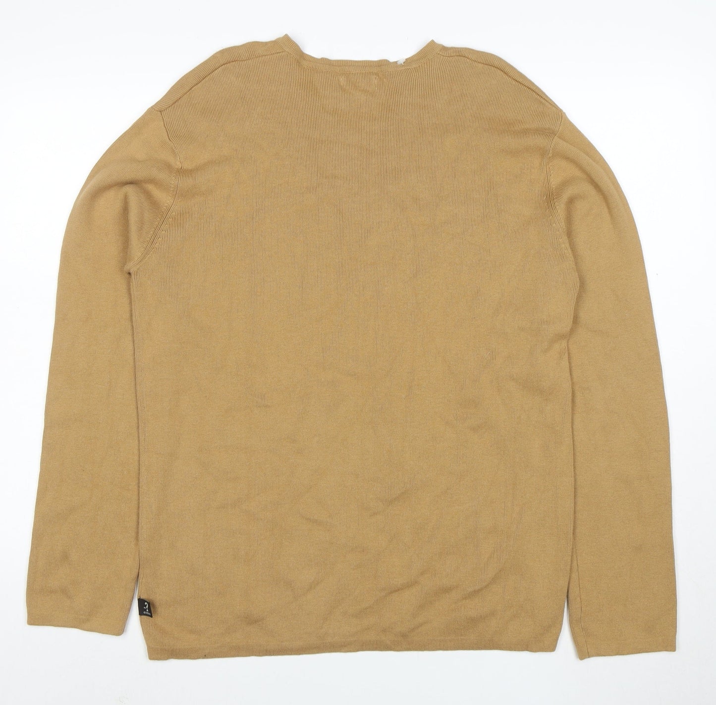 Guess Men Beige XXL V-Neck Cotton Pullover Jumper