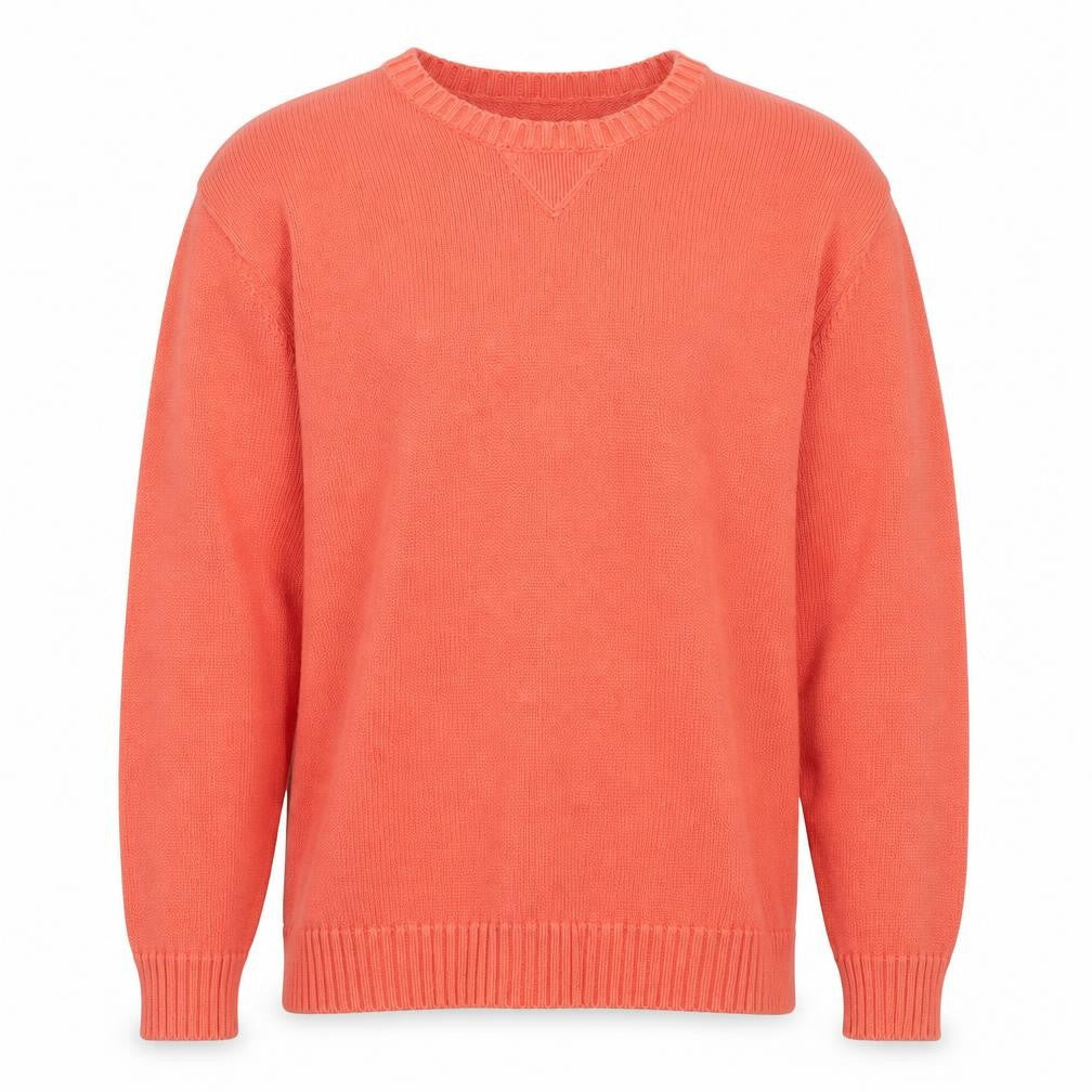 Lands' End Men's Orange Cotton Crew Neck Pullover Jumper L