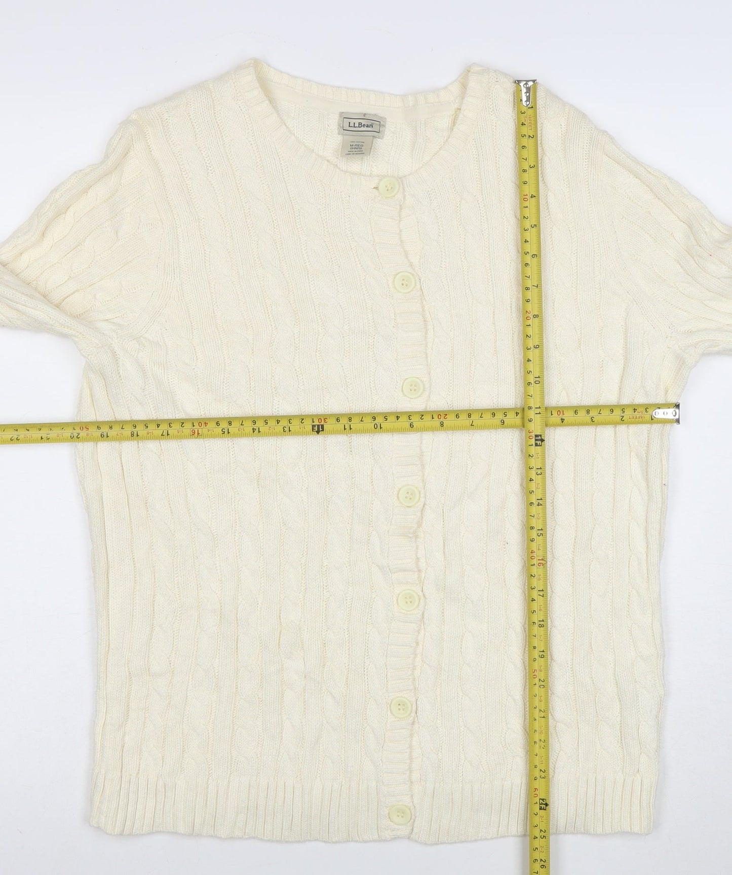 L.L. Bean Men's Ivory Cotton Cable Knit Cardigan M