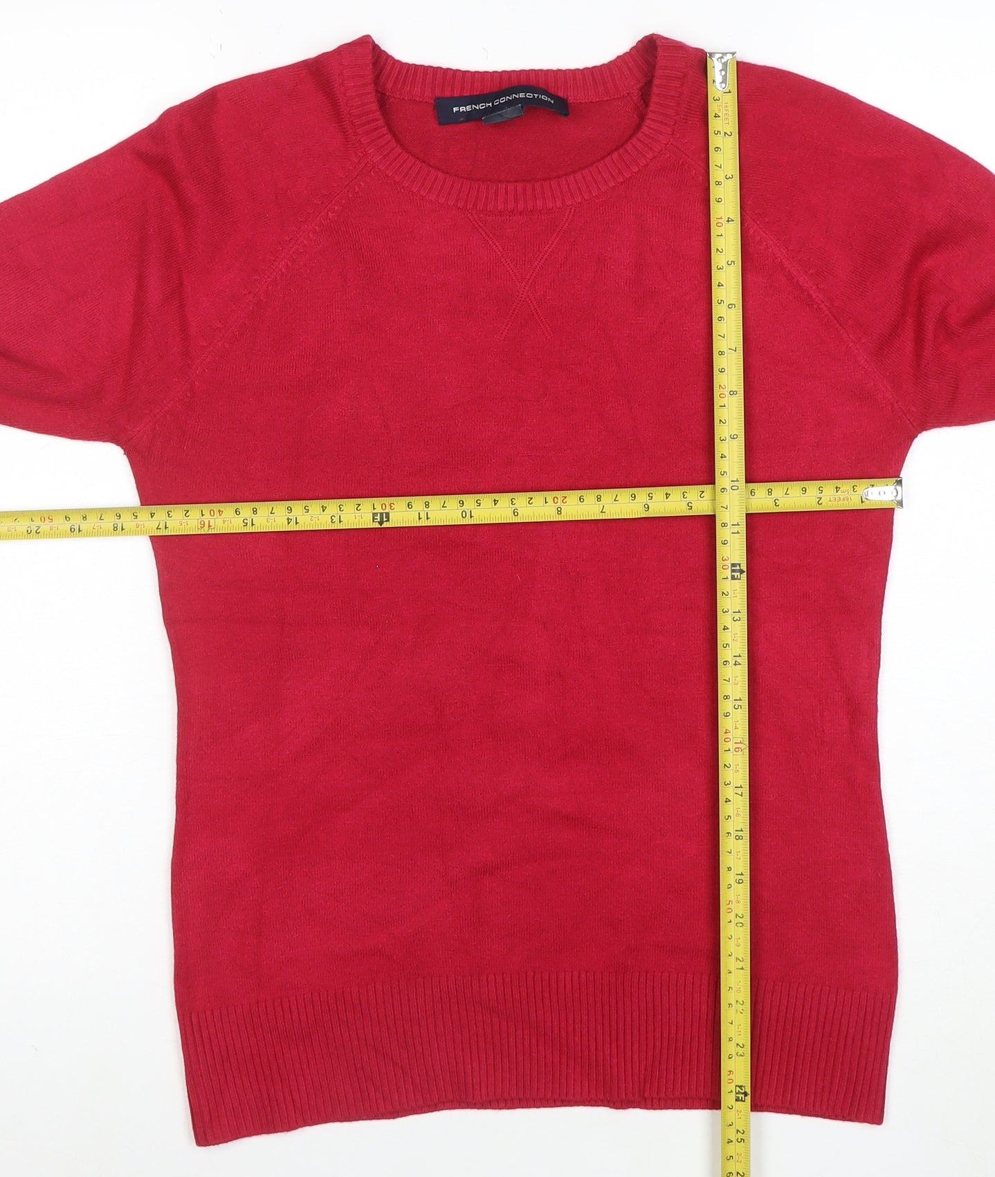 French Connection Women's Red Cotton Blend Crew Neck Jumper Size L