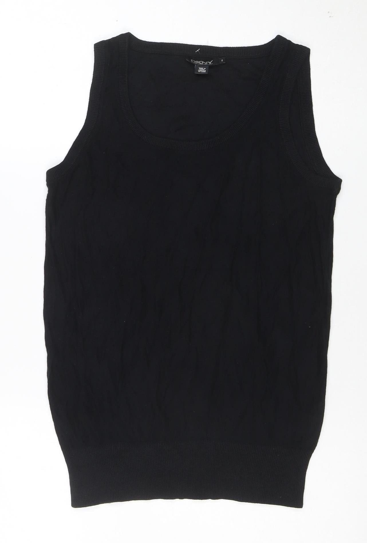 DKNY Womens Black Silk Cotton Cashmere Knit Sleeveless Tank Top S