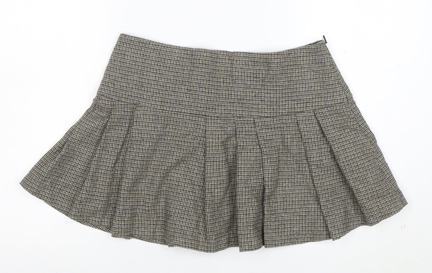 Mango Women's Brown Pleated Tweed Short Skirt Size M
