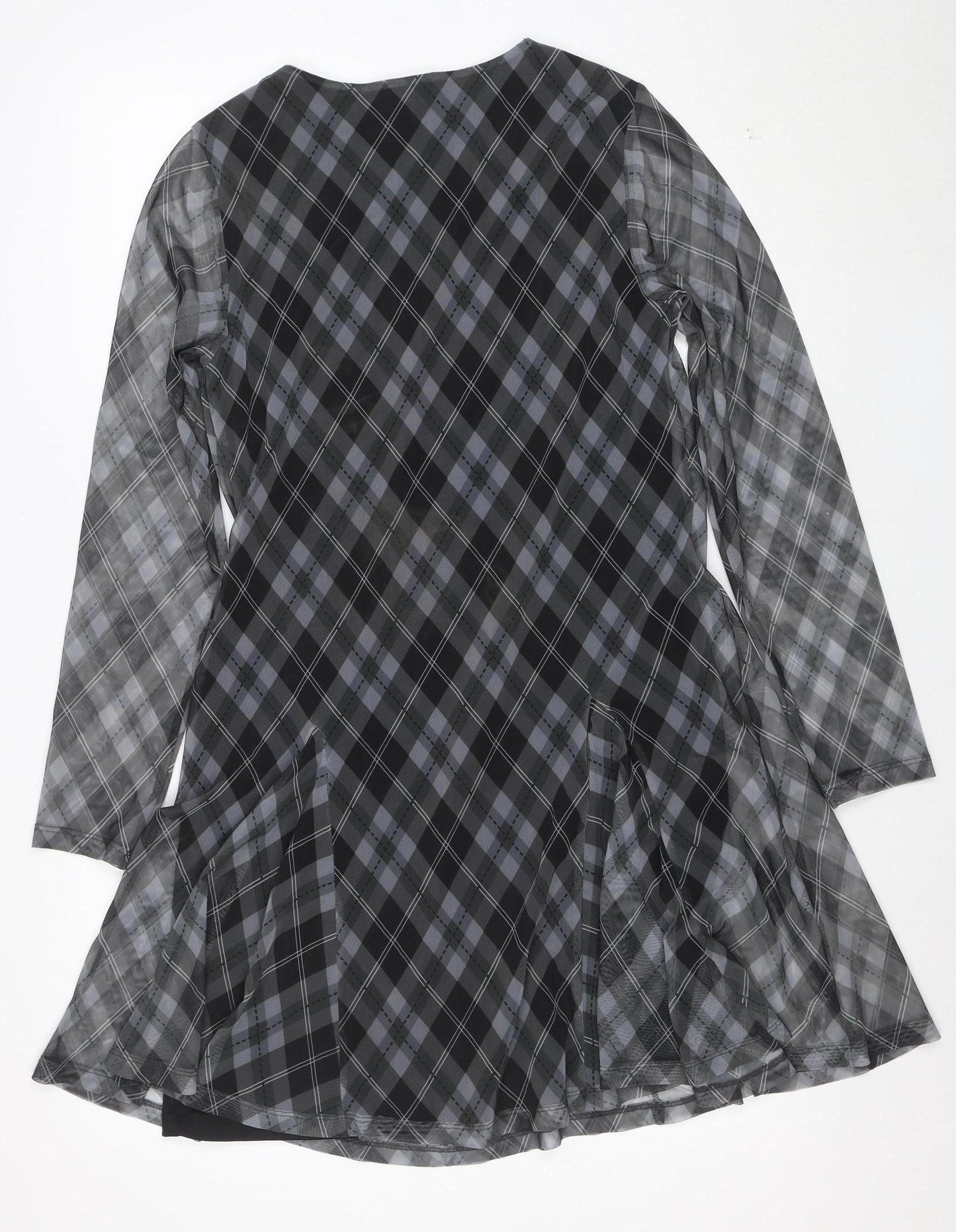 Marks and Spencer Womens Grey Check Shift Dress Size 14 Long Sleeve