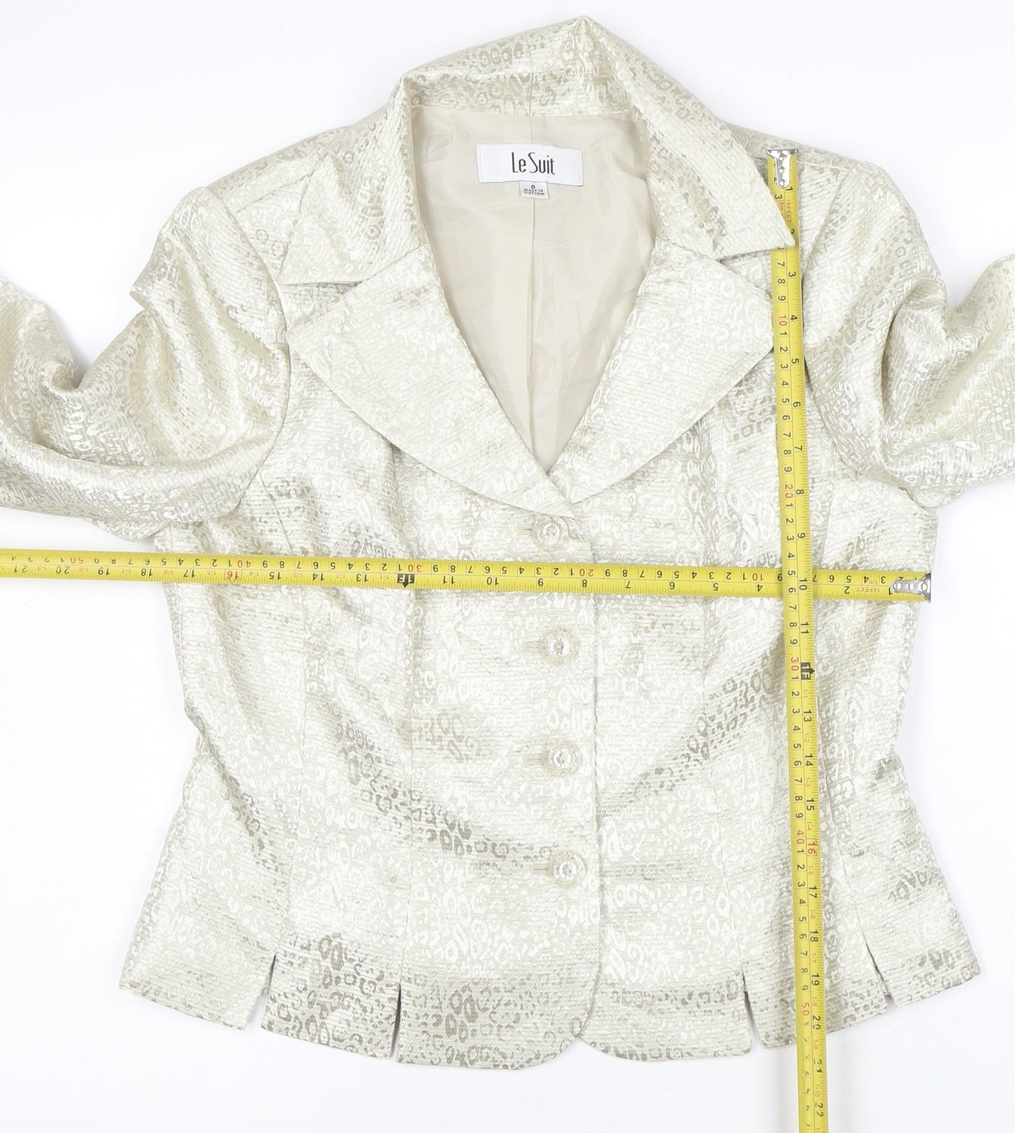 Le Suit Women Ivory Jacquard Blazer Size 8 Tailored Long Sleeve