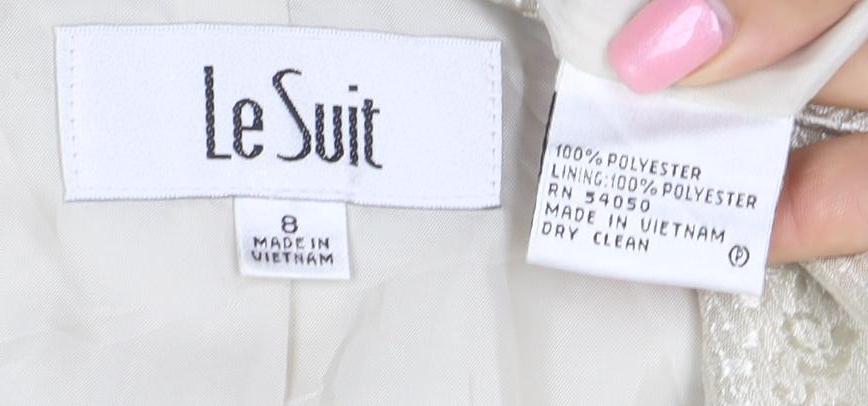Le Suit Women Ivory Jacquard Blazer Size 8 Tailored Long Sleeve