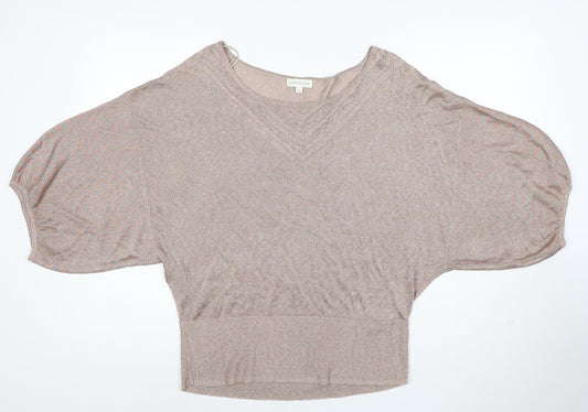 Monsoon Women’s Beige Knit Dolman Blouse L V-Neck Lightweight Top