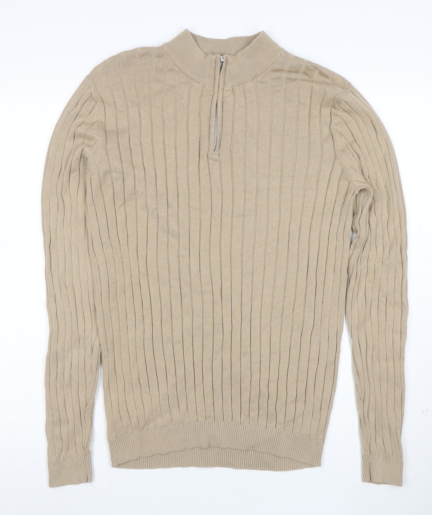 ASOS Men’s Beige Cotton Mock Neck 1/2 Zip Jumper M