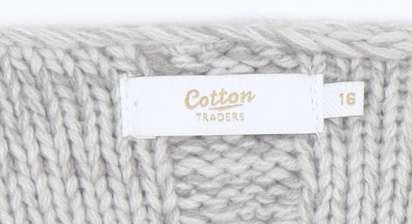 Cotton Traders Women’s Grey Marl Cable-Knit Longline Cardigan Size 16
