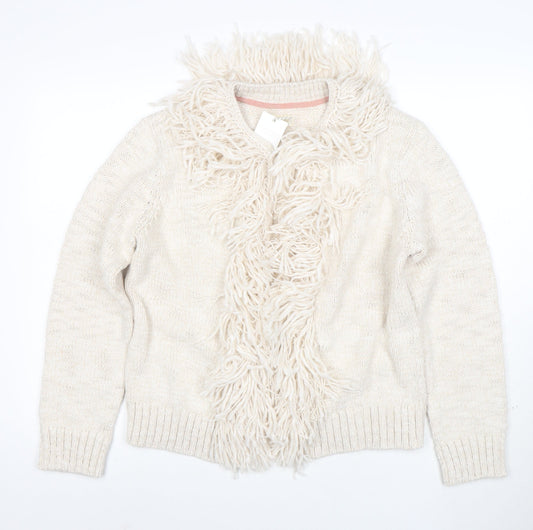 Joules Women Ivory Fringe Cardigan Size 16/18 Wool Blend Knit