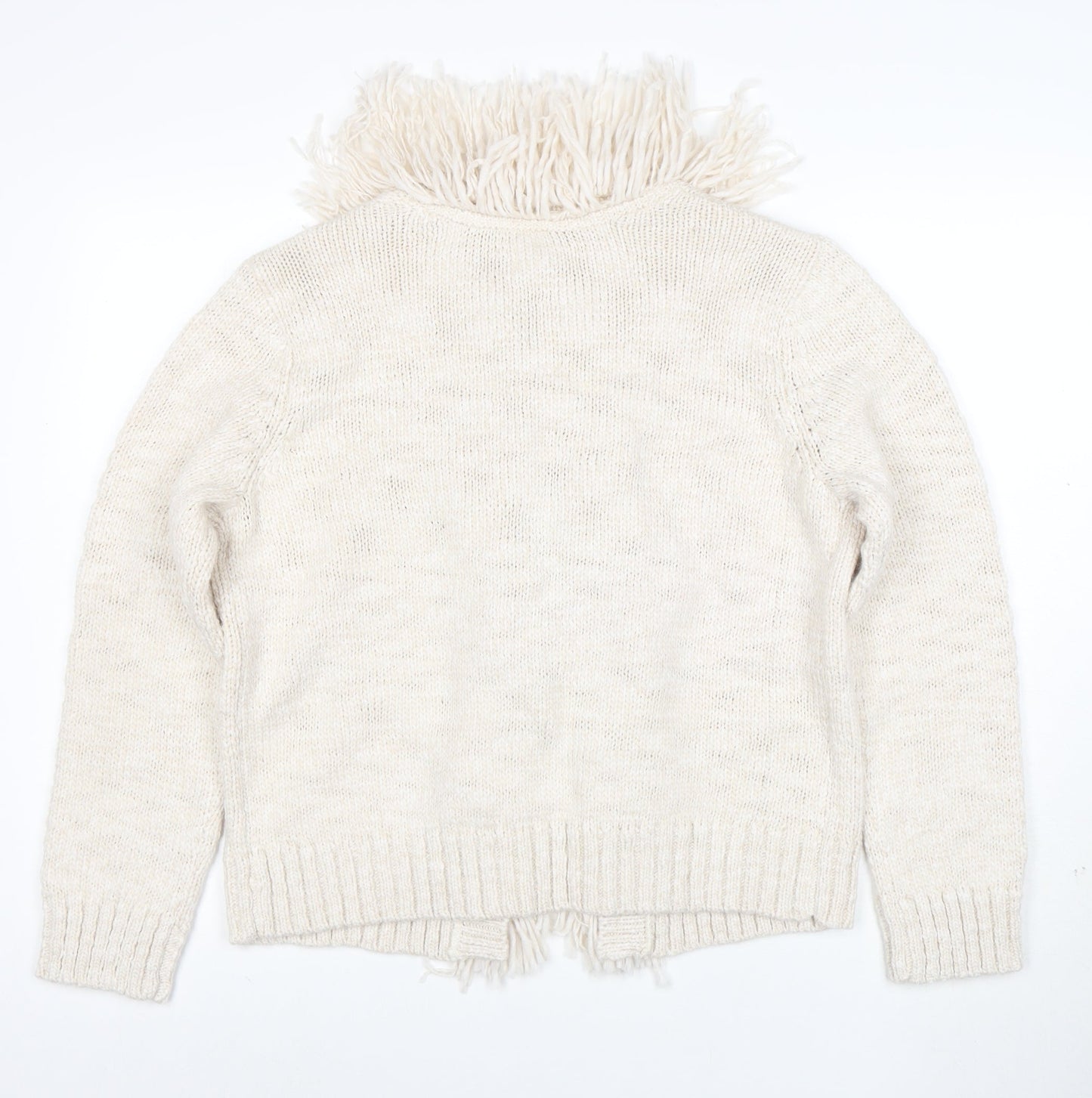 Joules Women Ivory Fringe Cardigan Size 16/18 Wool Blend Knit