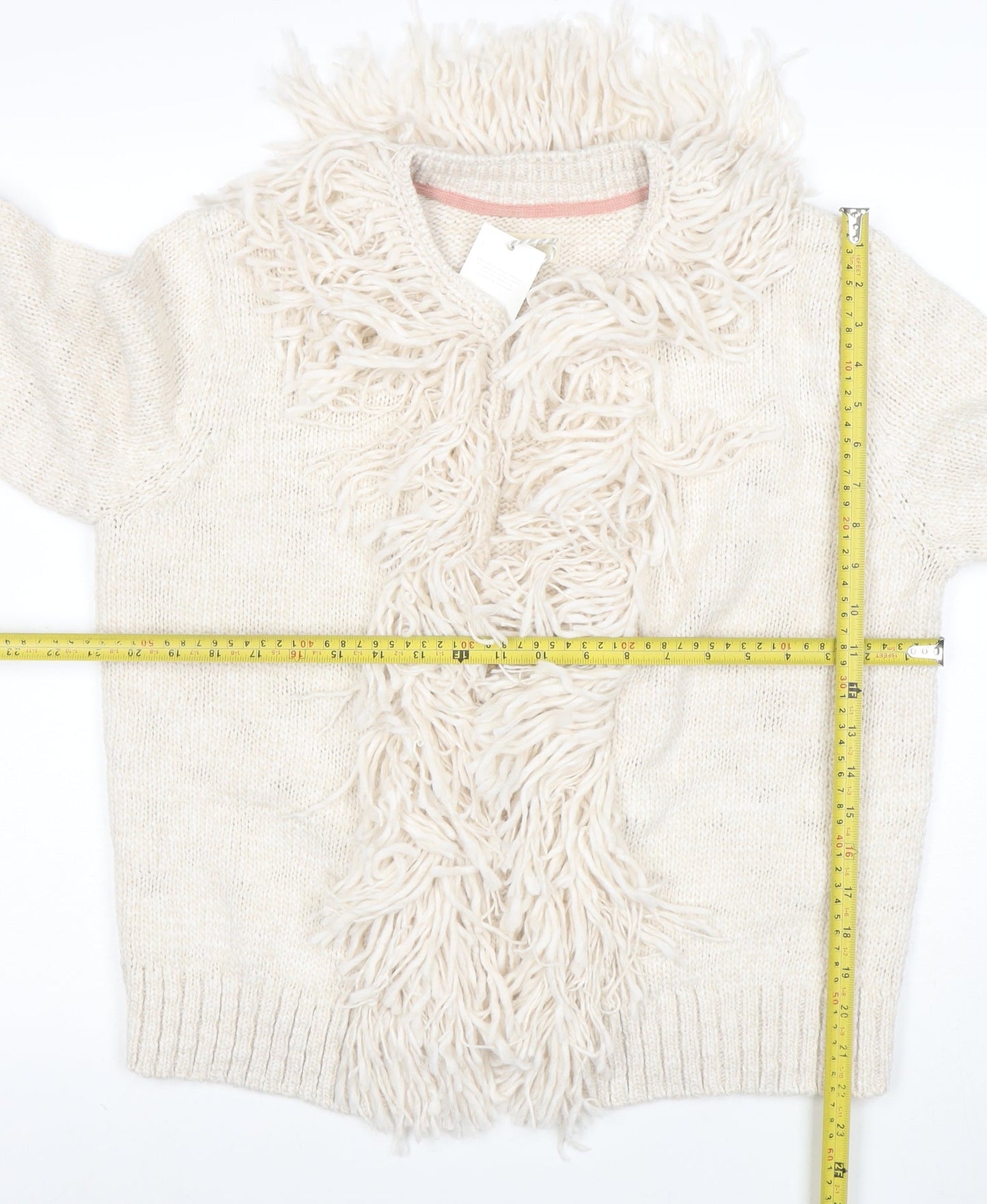 Joules Women Ivory Fringe Cardigan Size 16/18 Wool Blend Knit