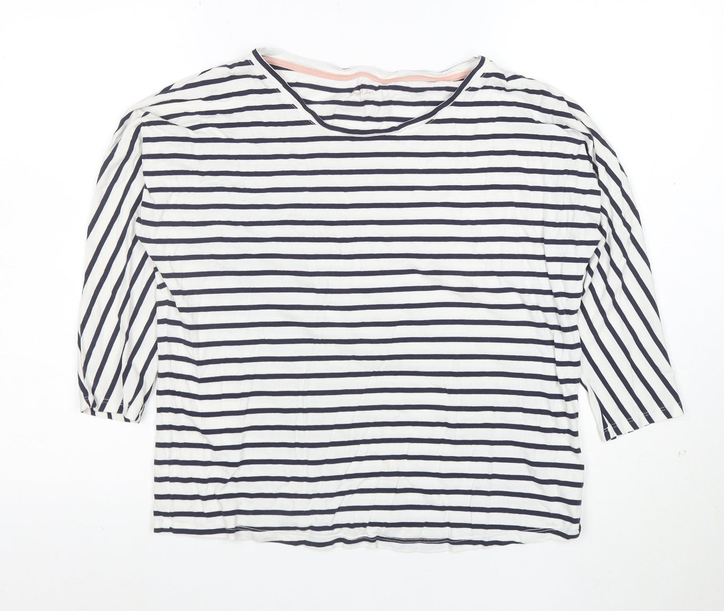 Boden Women’s Blue White Striped 3/4 Sleeve Cotton Modal T-Shirt UK 10