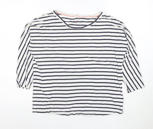 Boden Women’s Blue White Striped 3/4 Sleeve Cotton Modal T-Shirt UK 10