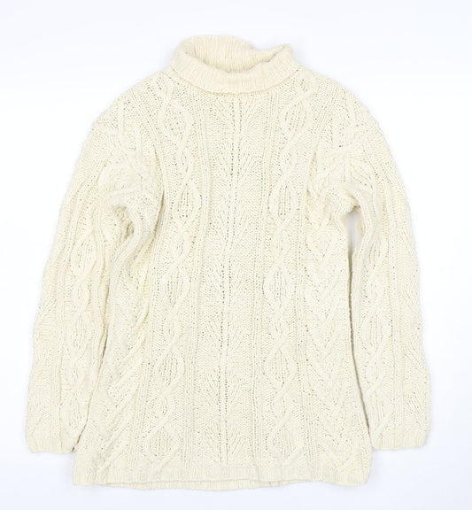 Laura Ashley Women Ivory Cable Knit Roll Neck Cotton Jumper S