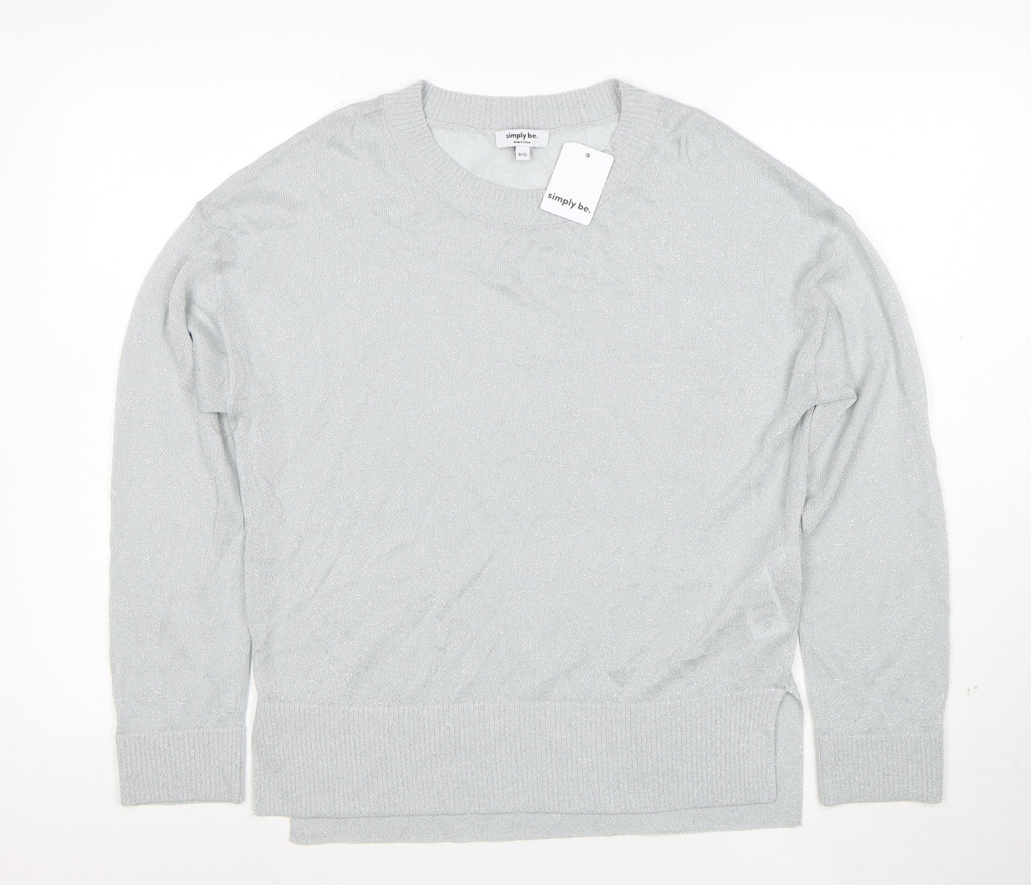 Simply Be Women Silver Knit Long Sleeve Pullover Jumper Size 8/10