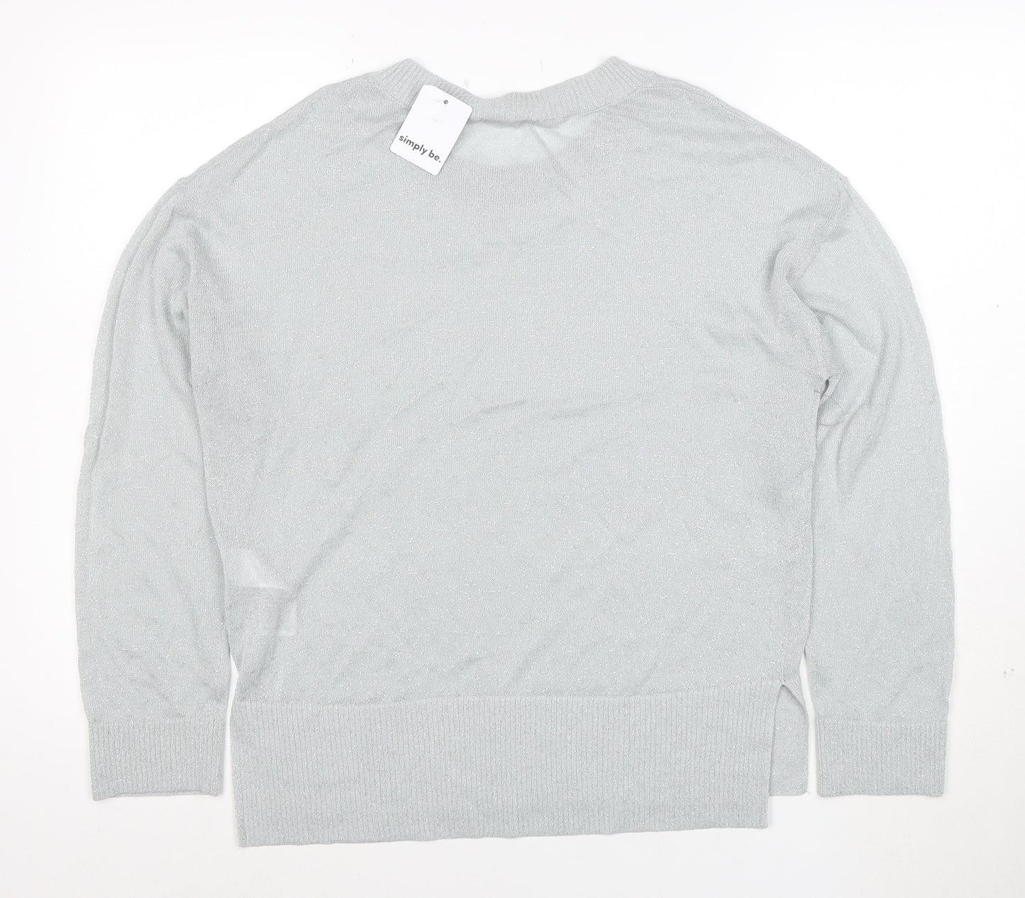 Simply Be Women Silver Knit Long Sleeve Pullover Jumper Size 8/10