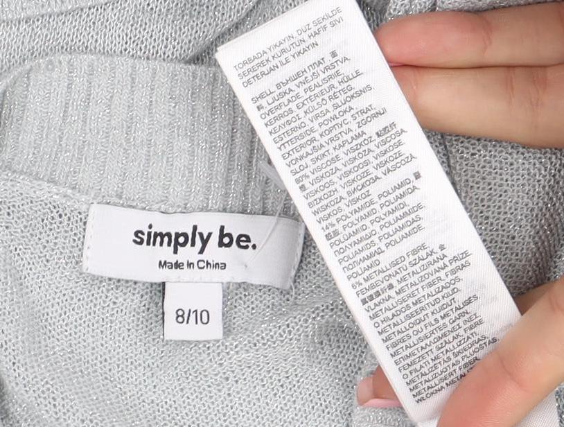 Simply Be Women Silver Knit Long Sleeve Pullover Jumper Size 8/10